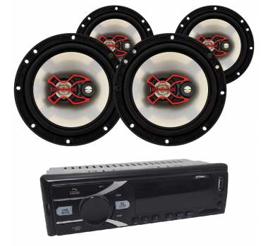 Kit 2 Pares De Alto Falante Bravox B3x60x 6" + Radio Multimídia Cinoy Com Bluetooth