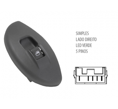 Botao Vidro Eletrico Palio Young Ld Simples Verde - Diretec - 1