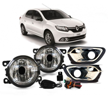 Farol Auxiliar Logan 2015 Em Diante Moldura Cromada e Botão Alternativo- Suns - 1