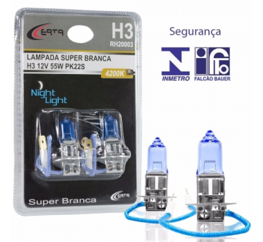 Lampada Super Branca H3 55w - Certa Inmetro - 1